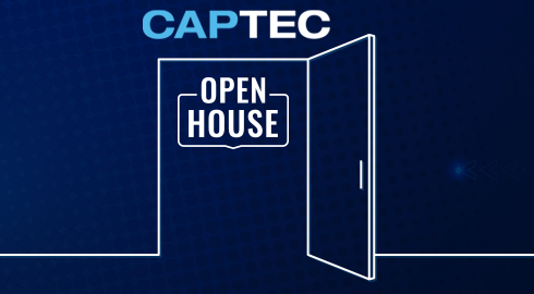 Image of an open door that reads "CAPTEC Open House"