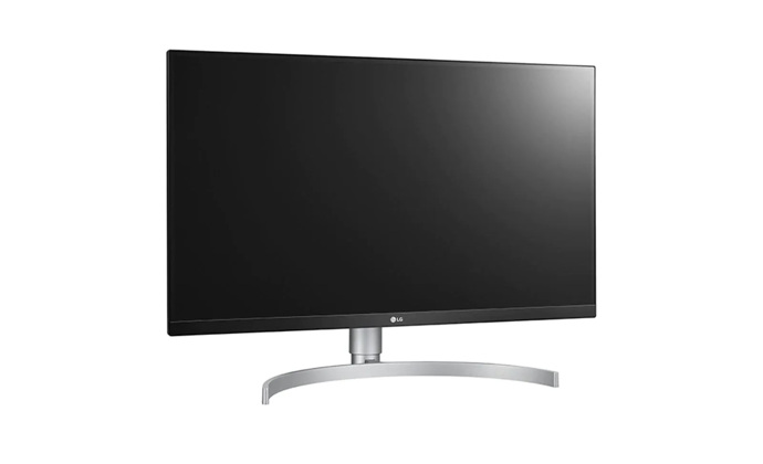 photo of LG 27UN850-W monitor with a blank screen and curved base