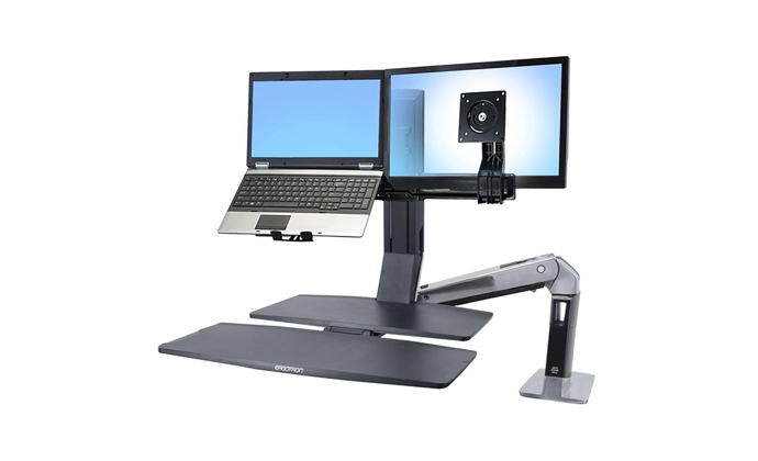 WorkFit Conversion Kit Dual to LCD _ Laptop (97-617) with laptop and monitor attached