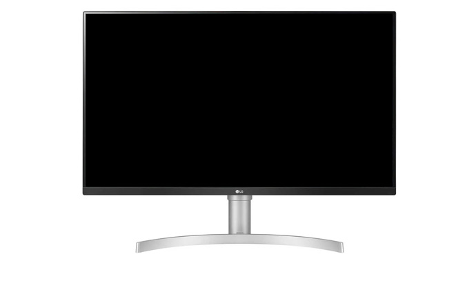 photo of LG 32UN550-W with a black screen and curved base