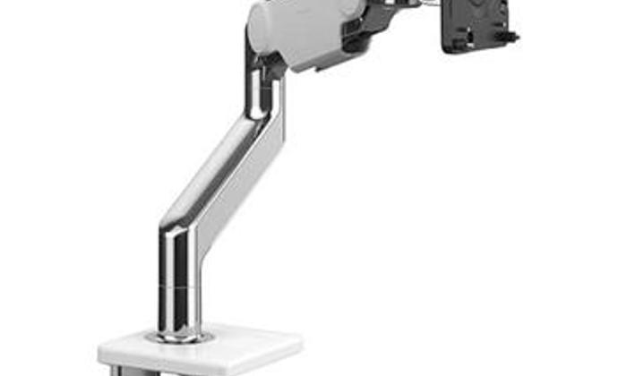 Humanscale M10 Single Monitor Arm with Angled/Dynamic Links, Standard Tilt, Black VESA Cover, & Two-Piece Clamp (Silver)