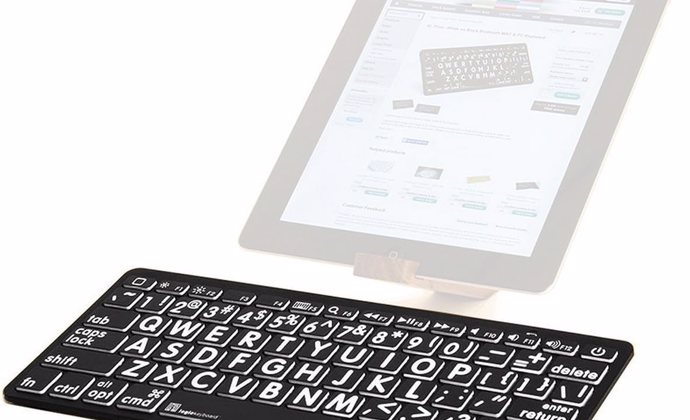 Photo of Logic Keyboard Large Print White on Black with tablet