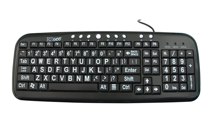 EZ See Large Print Keyboard-Black Keys-White Print